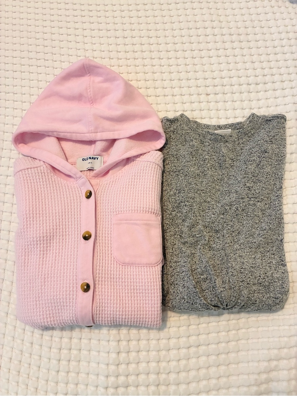 Gap Kids Old Navy Girls 6-7 Bundle NWOT Gray Top Pink Waffle Knit Hooded Shacket